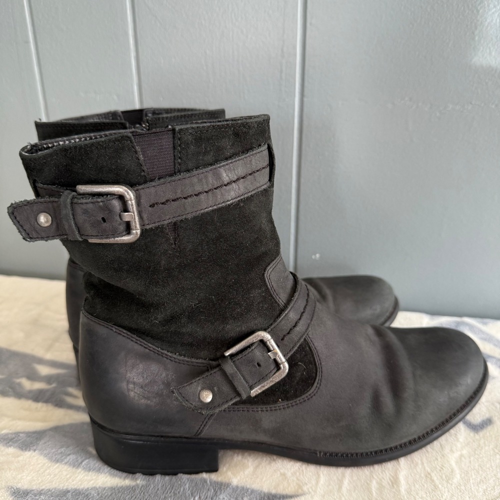 Clarks Black Leather & Suede Combat Boots